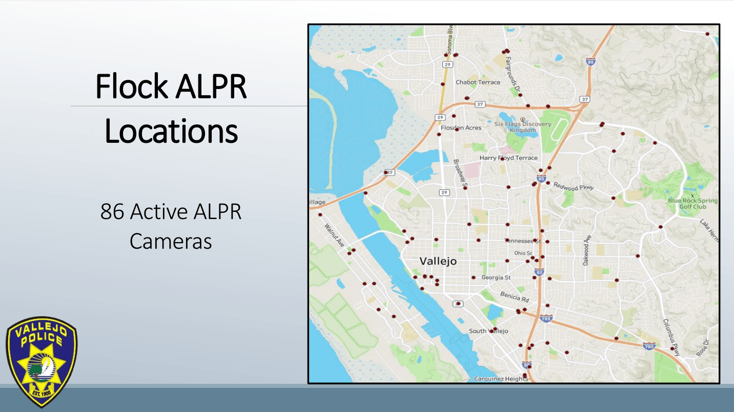 The location of ALPR cameras operated by Flock Safety in Vallejo