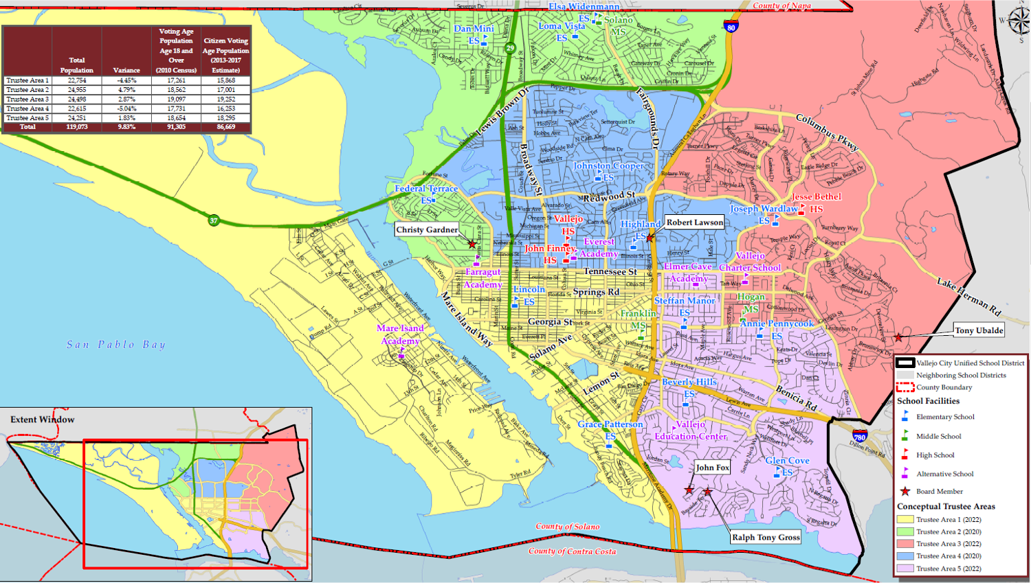 Vallejo school board trustee areas map