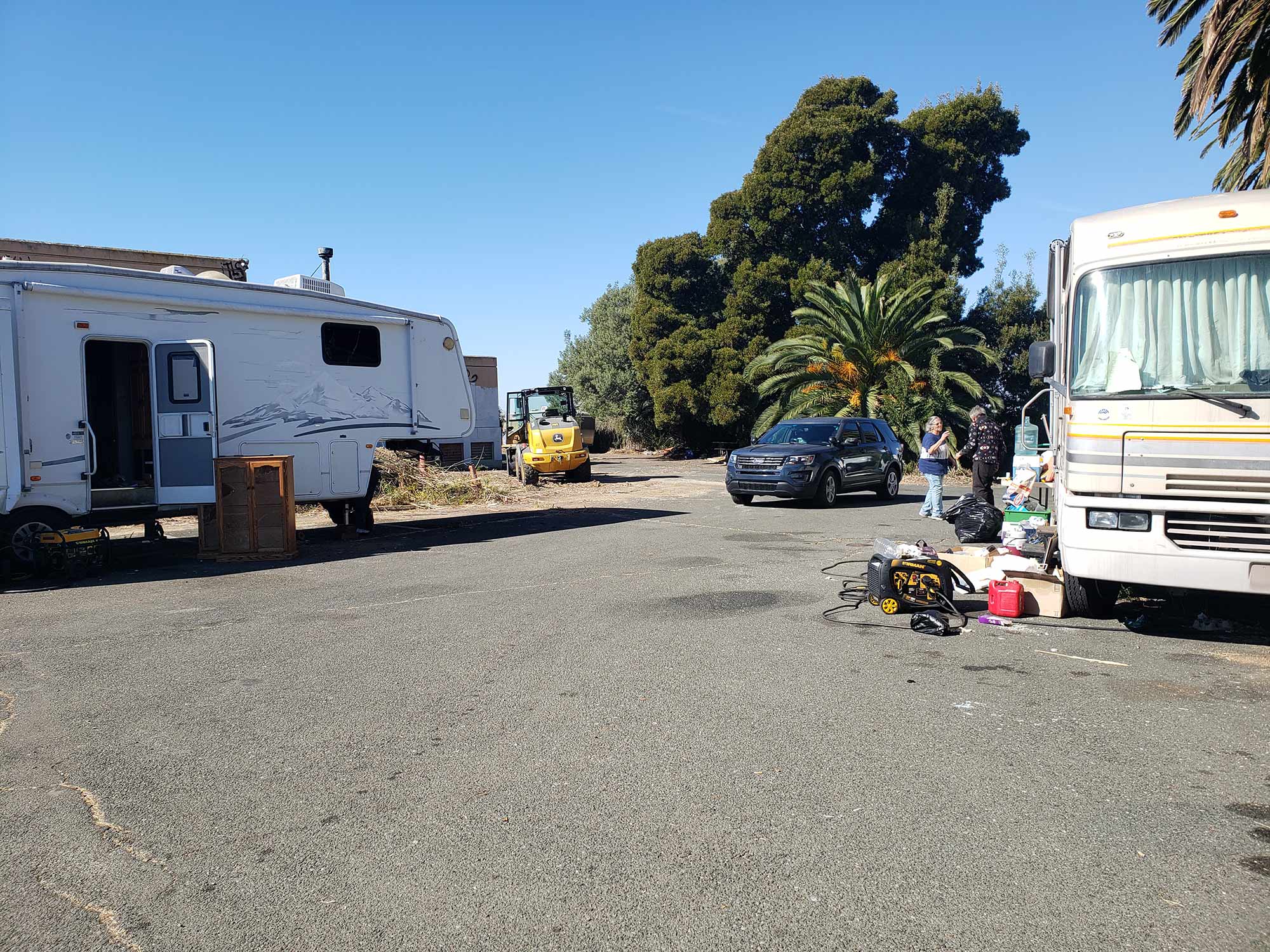 RVs parked at an encampment on Mare Island as city officials worked to clear it on Wednesday.