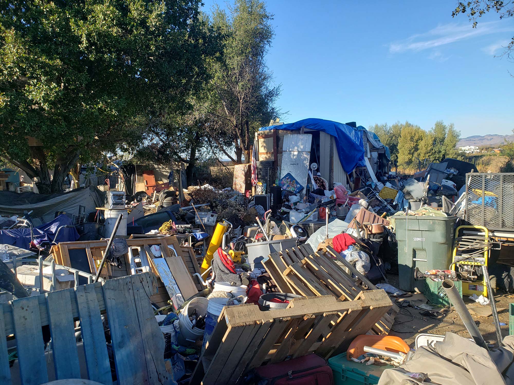 What was left of Misty's shelter as state and local agencies worked to remove a homeless encampment in the White Slough area on Monday. 