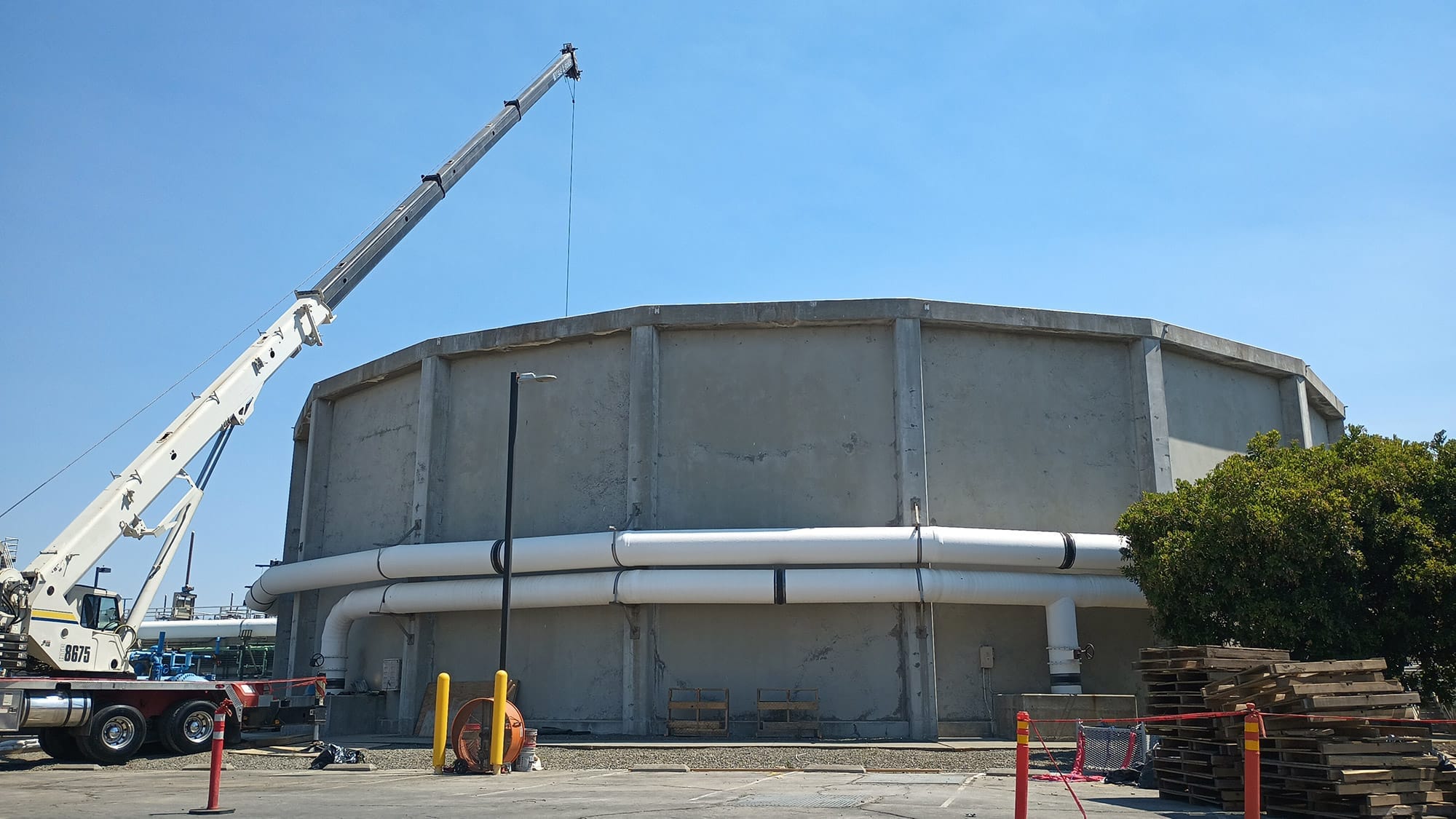 The south biofilter tower and crane at the Vallejo Flood and Wastewater District. 