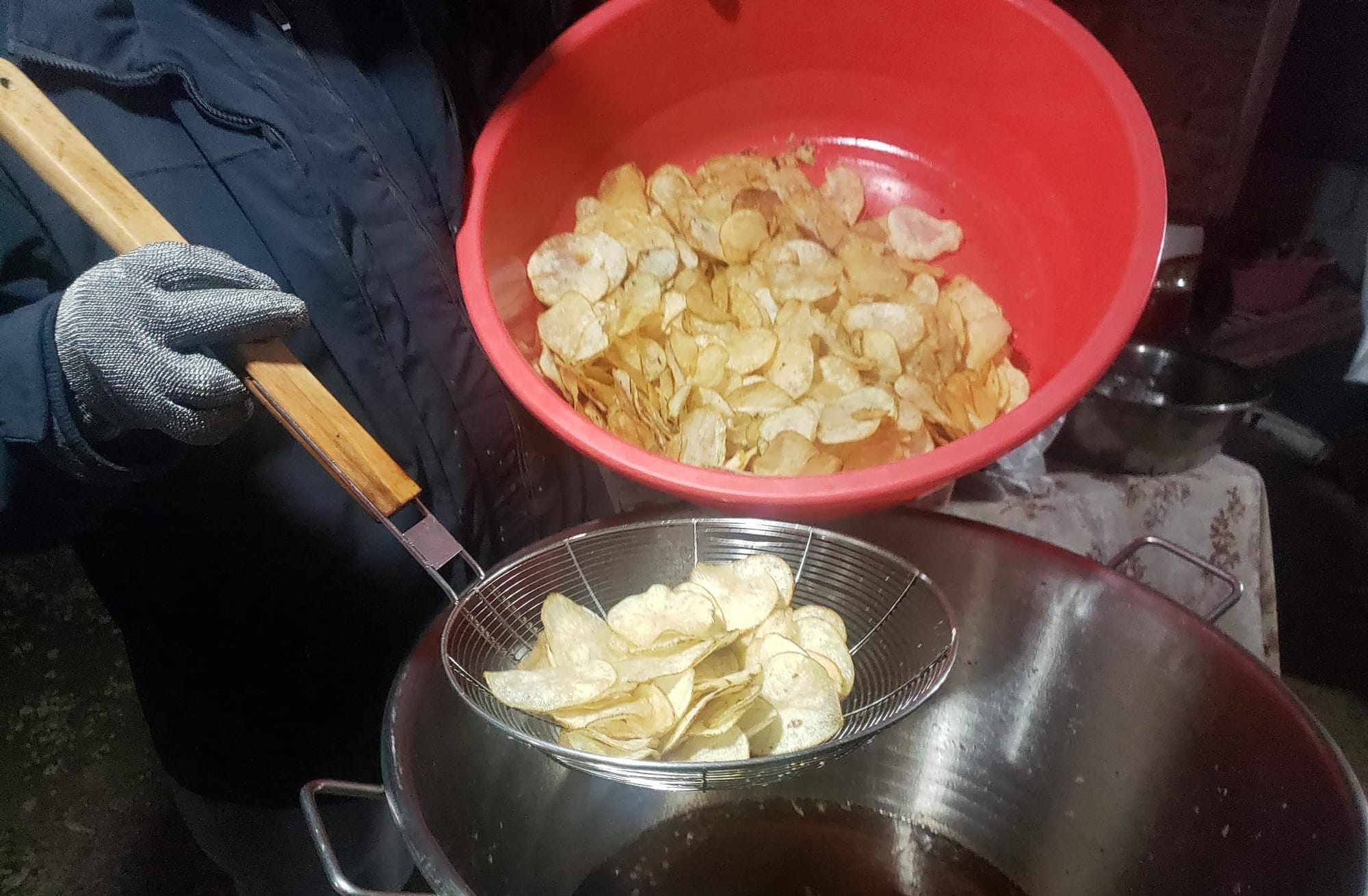 A street vendor in Vallejo prepares potato chips.